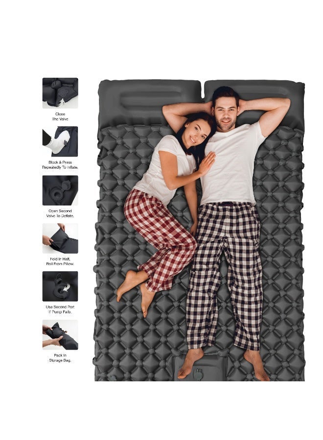 GREEN LION Double Size Inflatable Air Mattress / Camping Air Bed / Built-In Foot Pump / Integrated Pillow Design / Anti-slip surface / Durable And Waterproof Mattress For Camping , Travel , Sleepovers and Guest- Black - Image 3